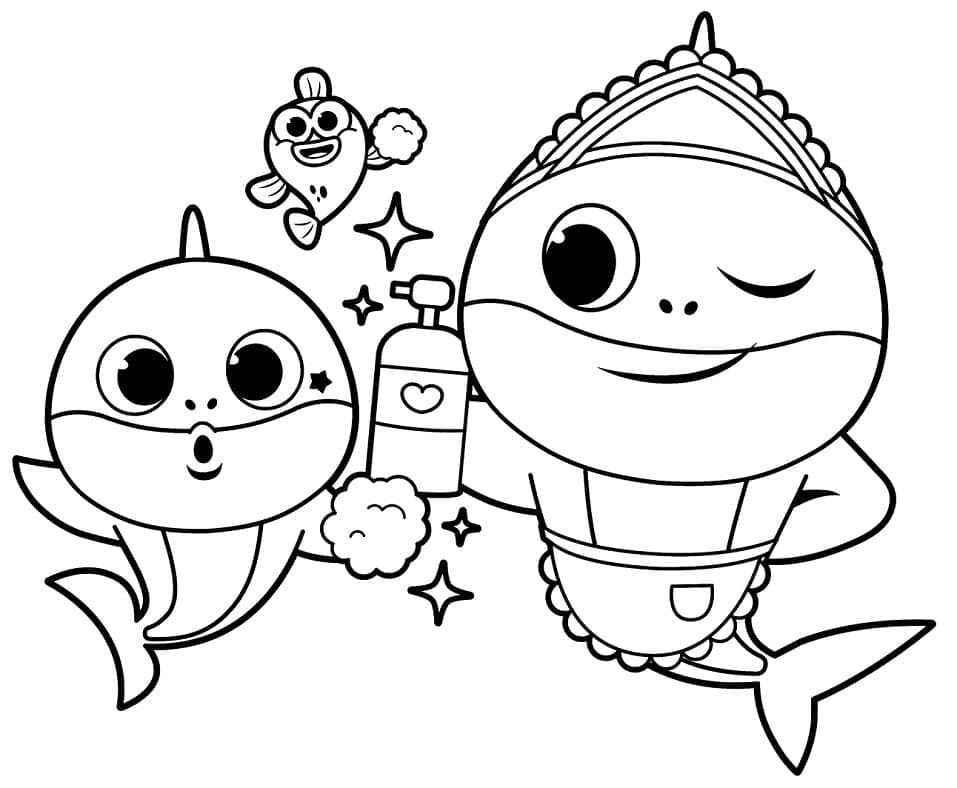 Baby Shark og Mommy Shark fargelegging