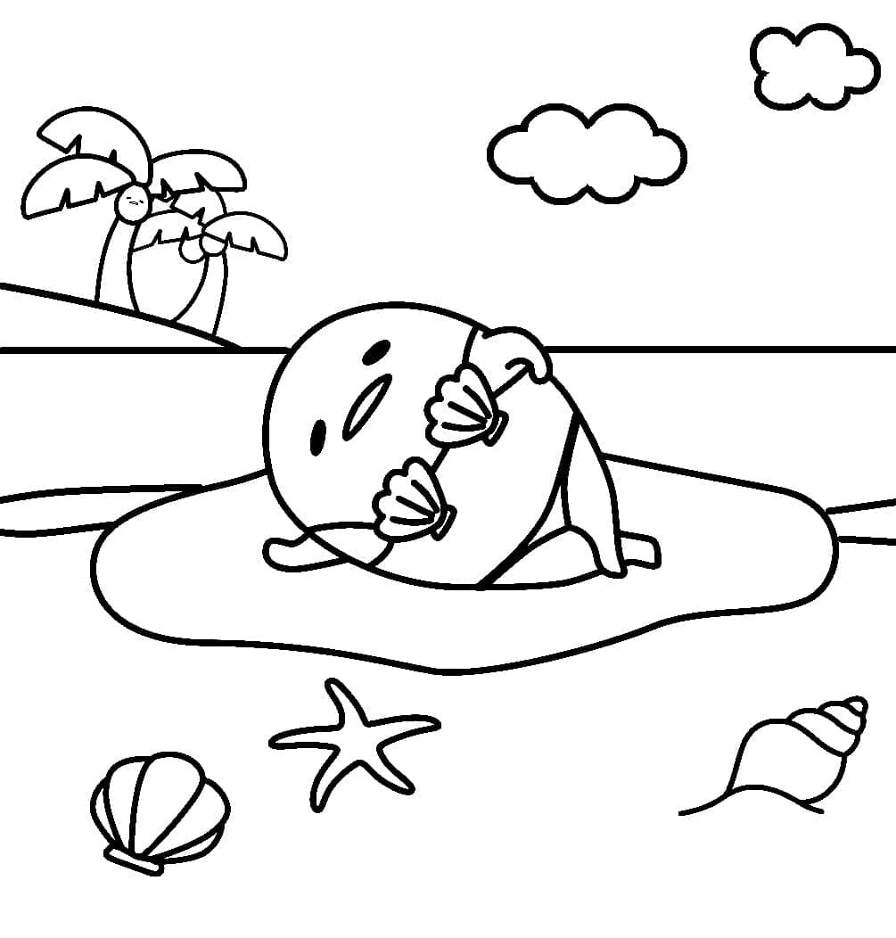 Gudetama på stranden fargelegging