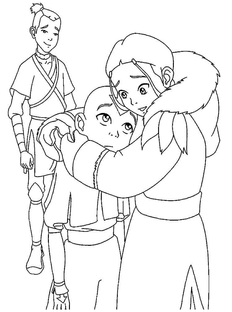 Katara klemmer Aang fargelegging