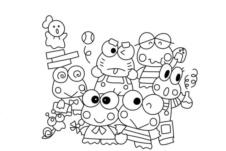 Keroppi med venner fargelegging