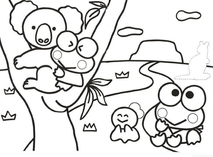 Keroppi ser på koalaer fargelegging