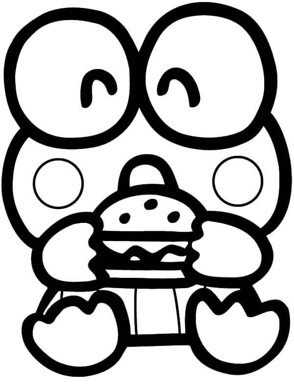 Keroppi spiser hamburger fargelegging