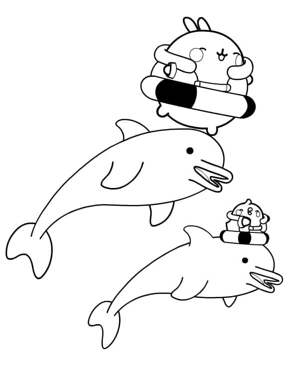 Molang og delfiner fargelegging