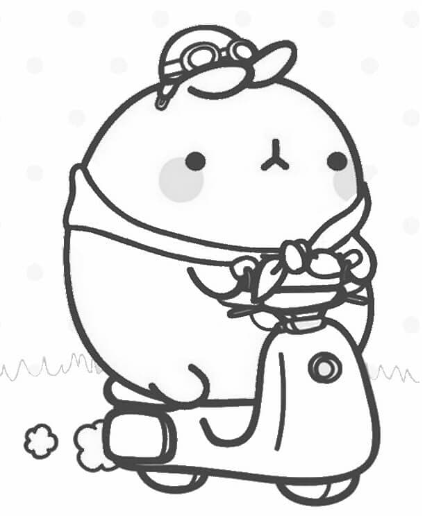 Molang på scooter fargelegging