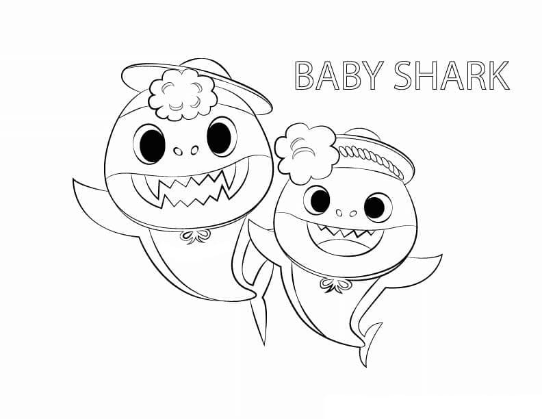 Mommy Shark og Baby Shark fargelegging