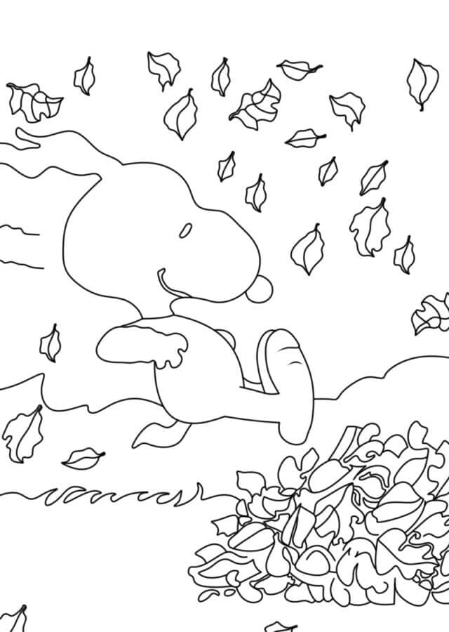 Morsom Snoopy med blader fargelegging