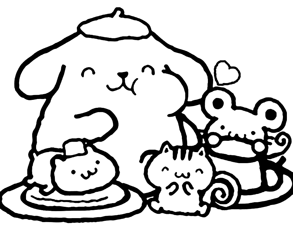 Pompompurin med muffins, bagel og scone fargelegging
