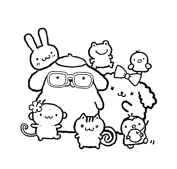 Sanrio Pompompurin med venner fargelegging