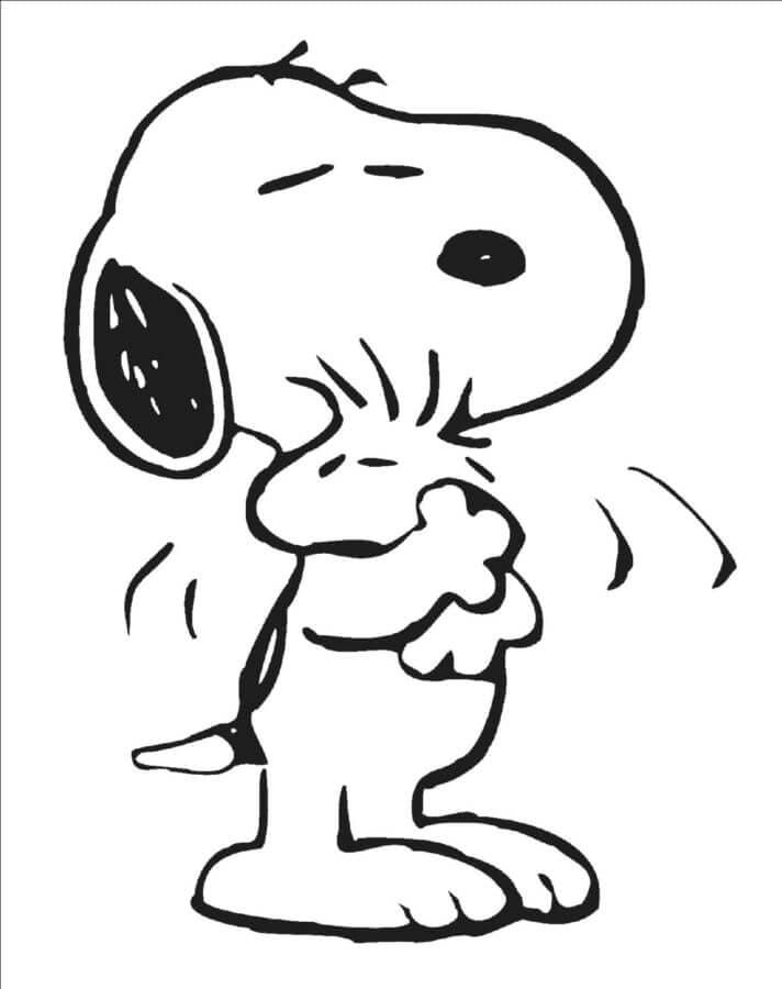Tegning av Snoopy-klemmer, venn fargelegging