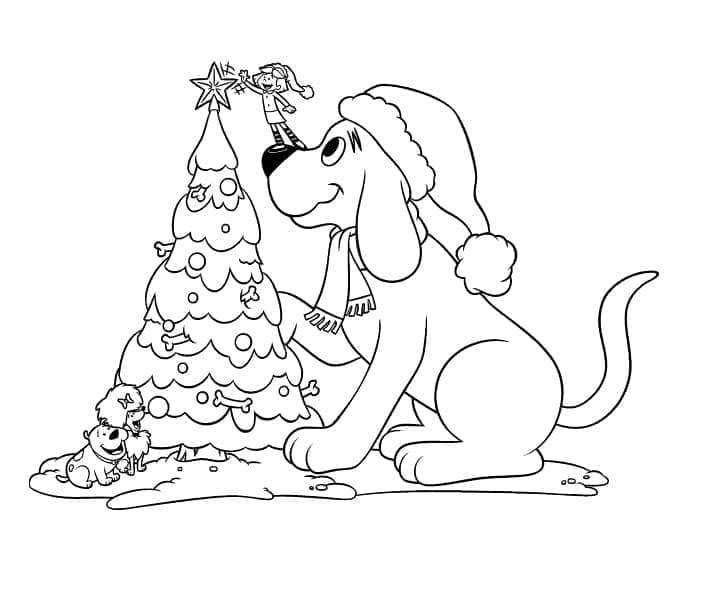 Clifford og juletreet fargelegging