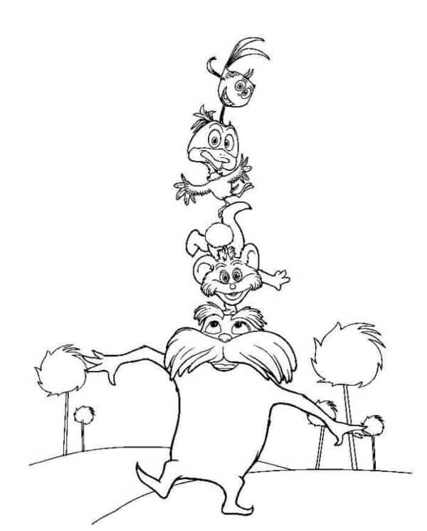 Lorax Wheels venner i hodet fargelegging