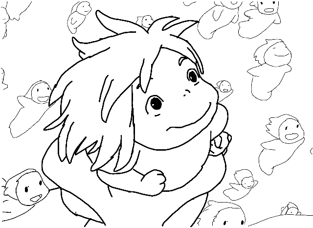 Smilende Ponyo fargelegging