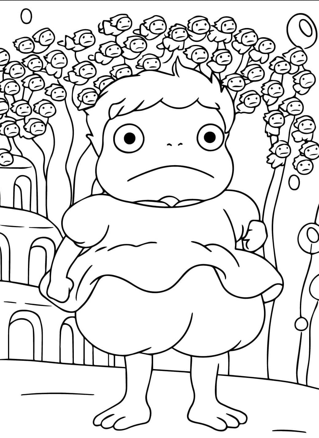 Søt Ponyo-utskrivbar fargelegging