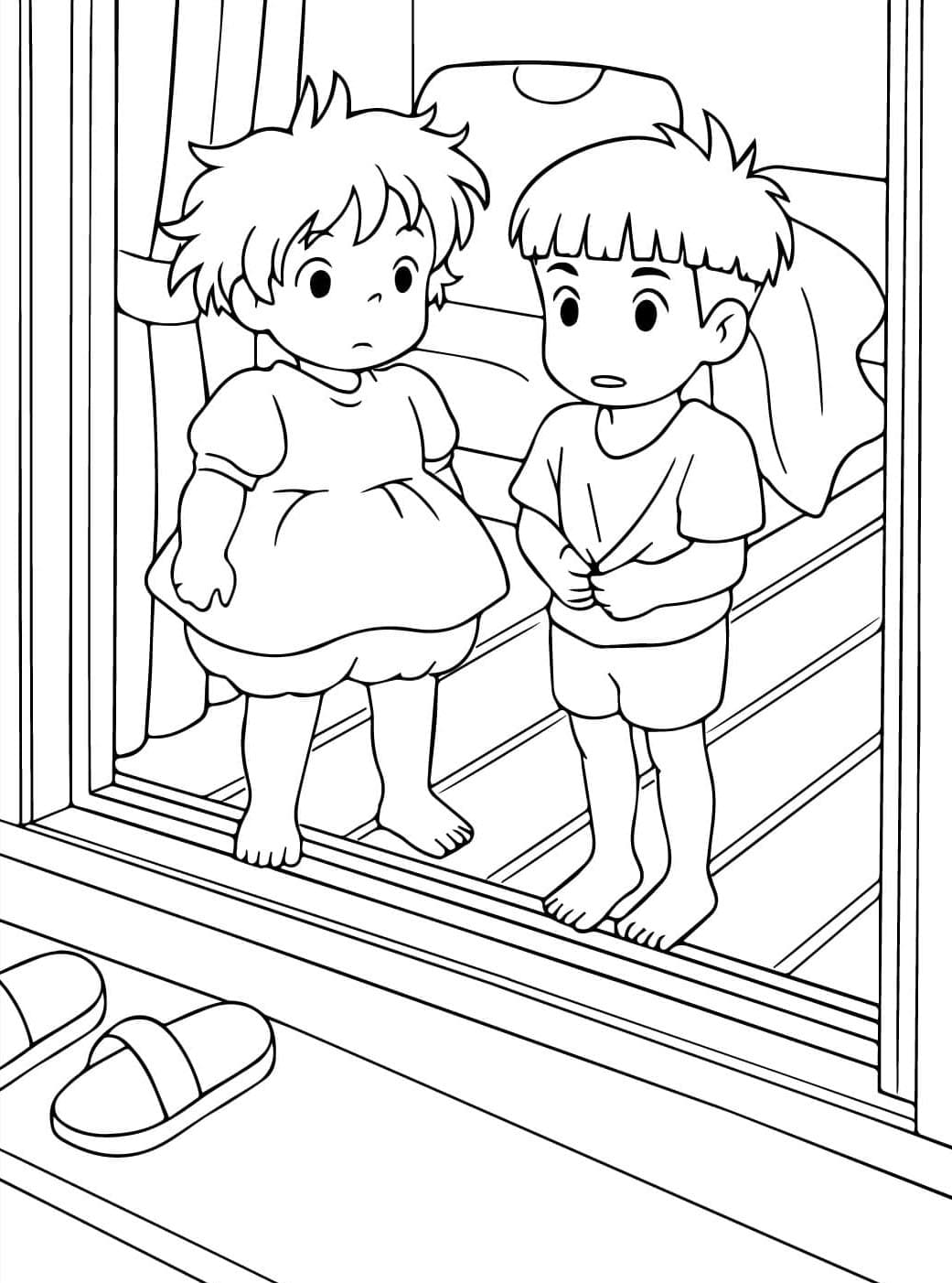 Søte barn i Ponyo fargelegging