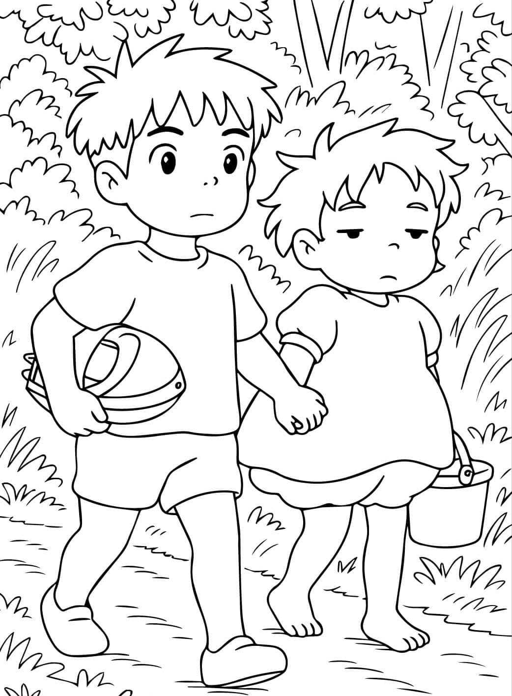 To søte figurer i Ponyo fargelegging