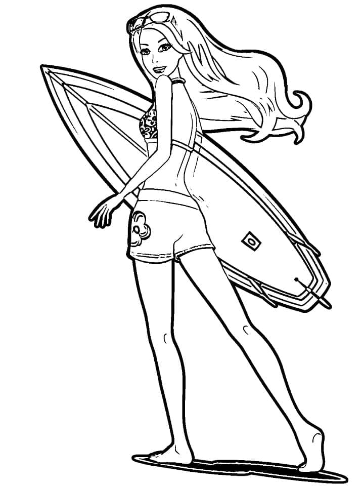 Barbie og surfebrett fargelegging
