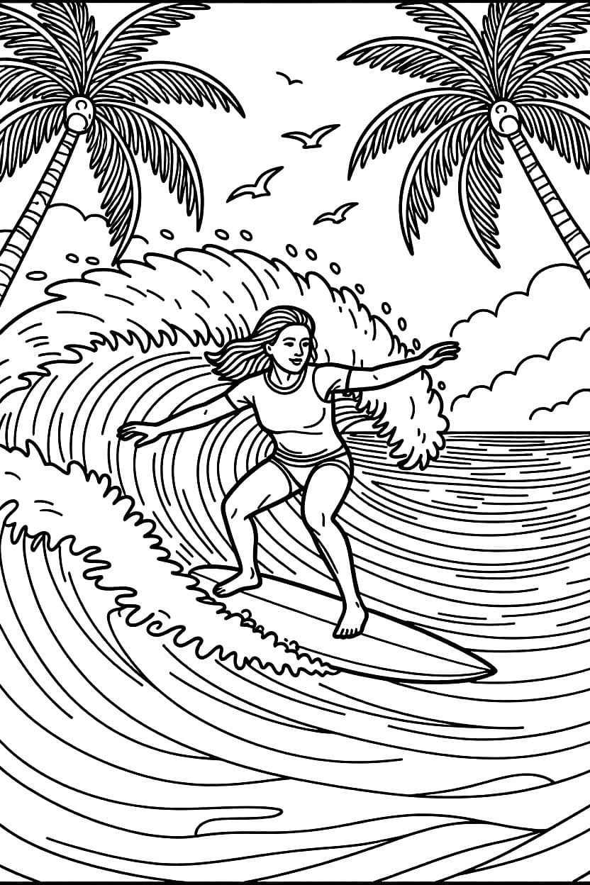 Bilde av glad surfer fargelegging