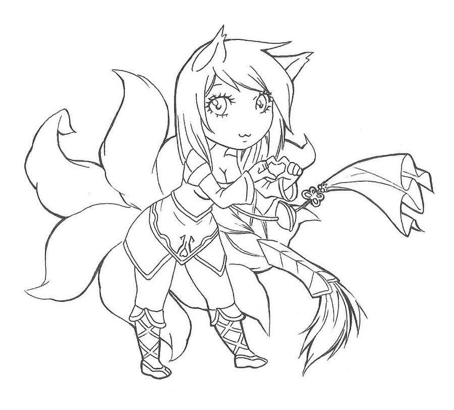 Chibi Ahri søt fargelegging