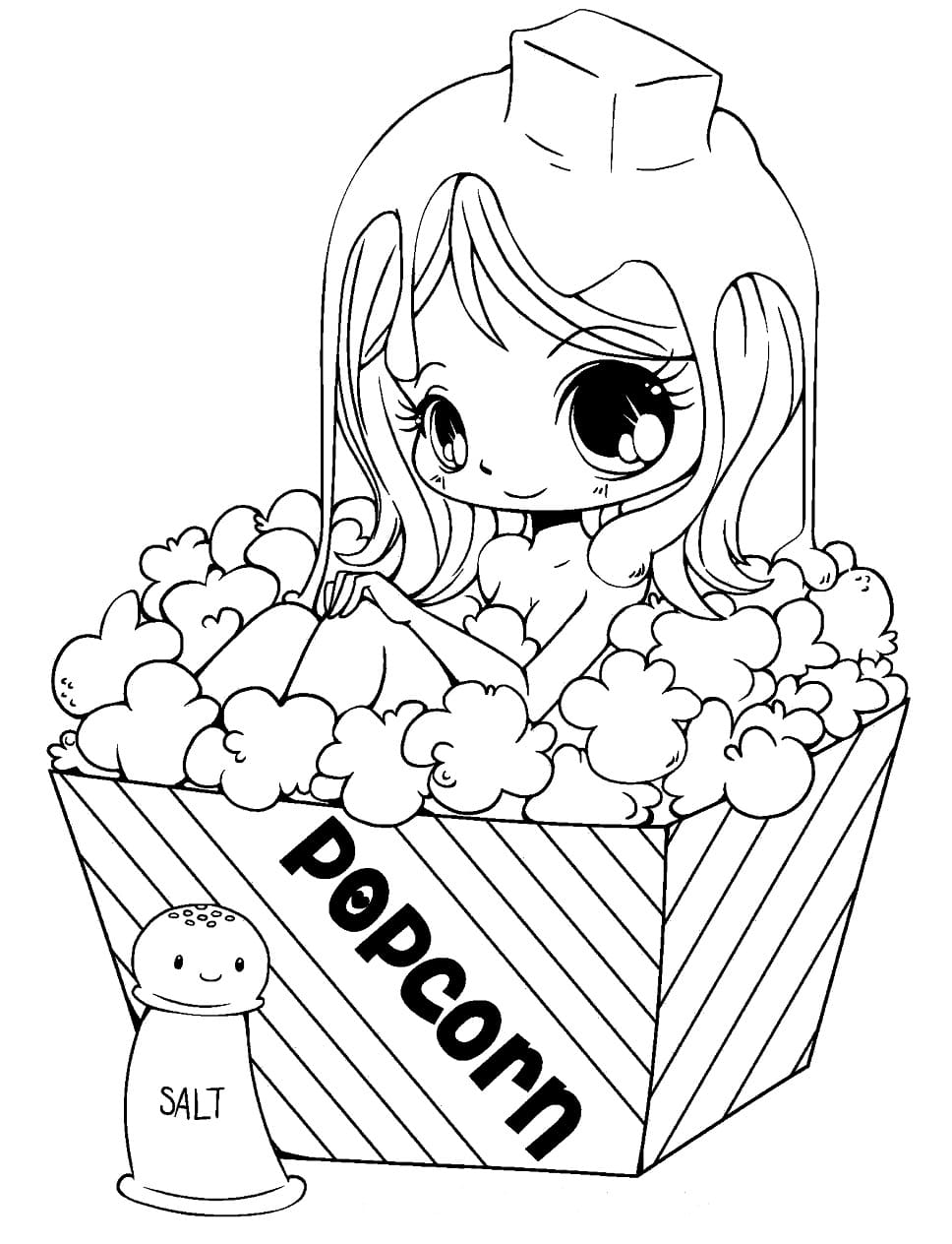 Chibi-jente med popcorn fargelegging