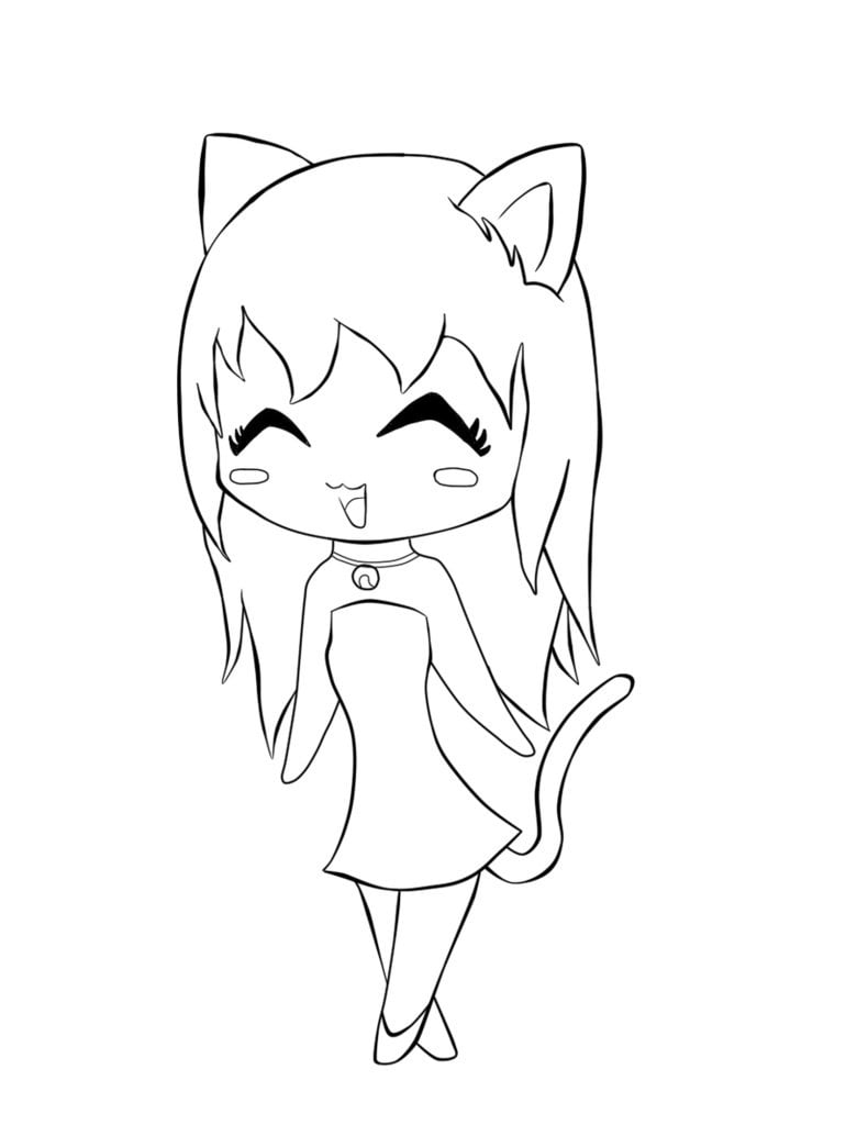 Chibi mjau-jenta ser så glad ut fargelegging