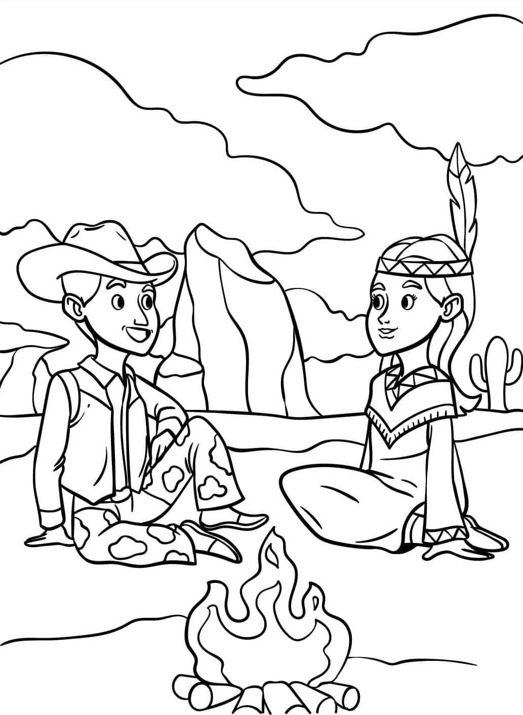 Cowboy og aboriginsk jente fargelegging