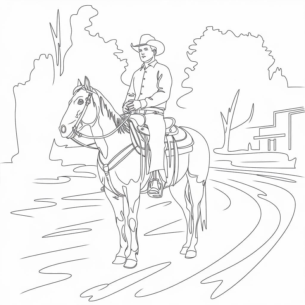 Cowboy og hest fargelegging