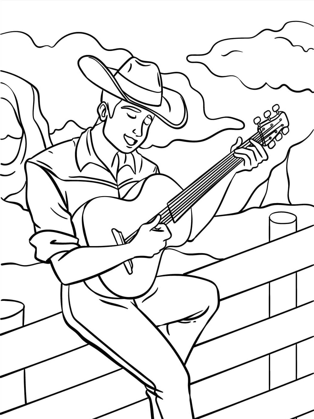 Cowboy som spiller gitar fargelegging