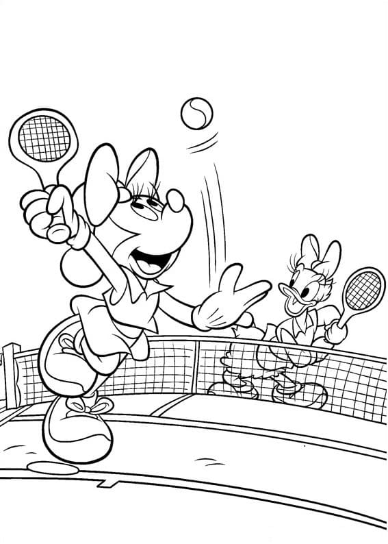 Daisy og Minnie spiller tennis fargelegging
