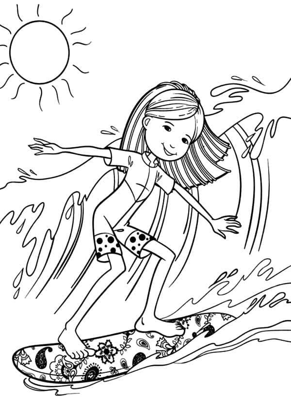 En jente surfer fargelegging