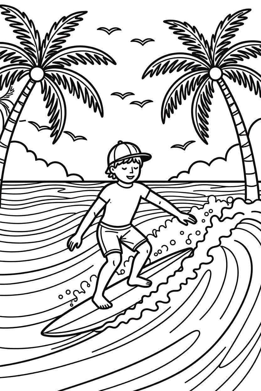Enkelt bilde av surfing fargelegging
