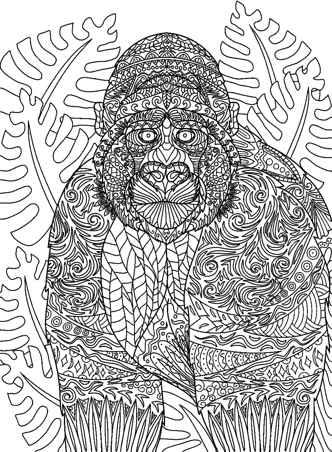 Gorilla i zentangle-stil fargelegging