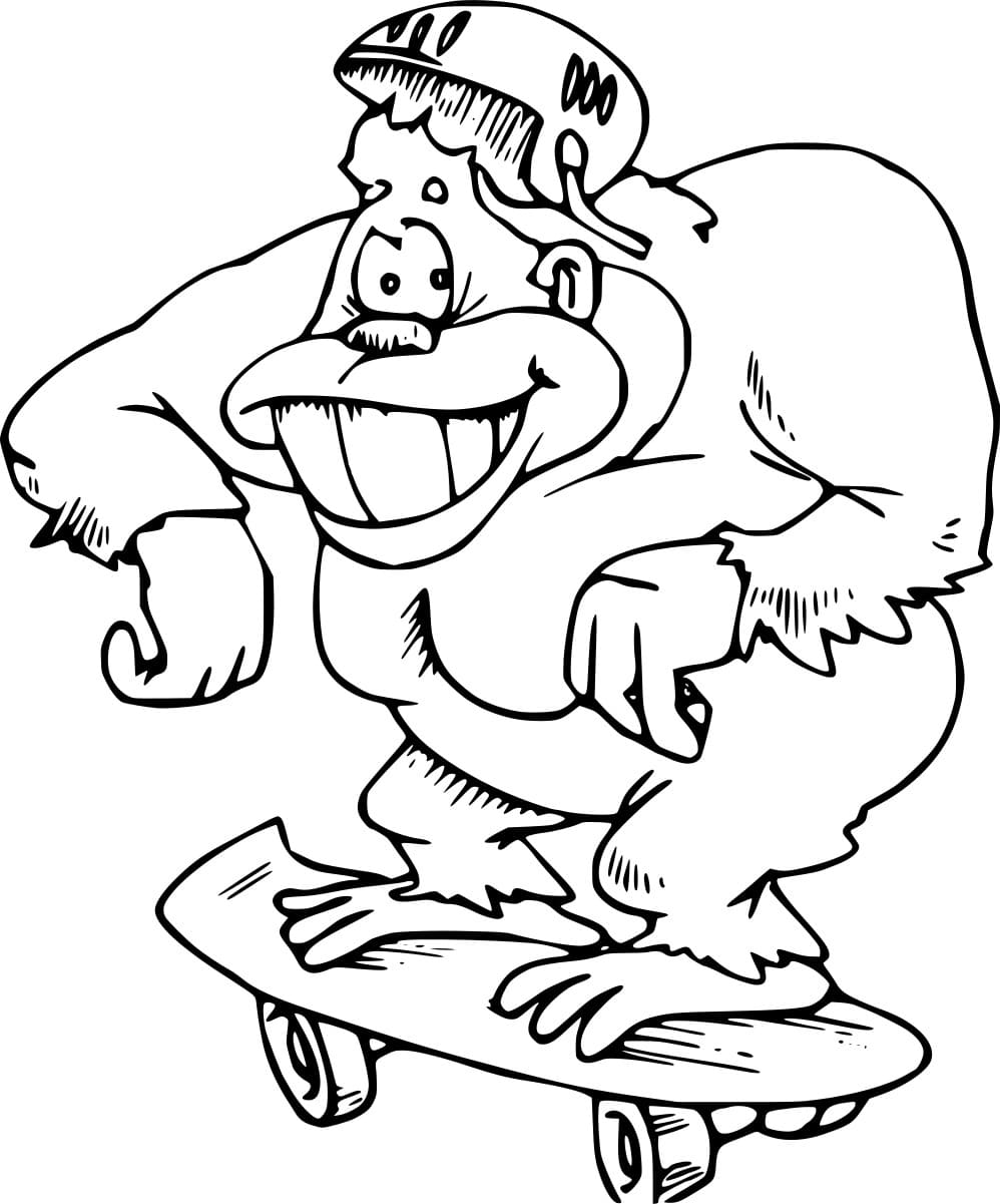 Gorilla som spiller skateboard fargelegging