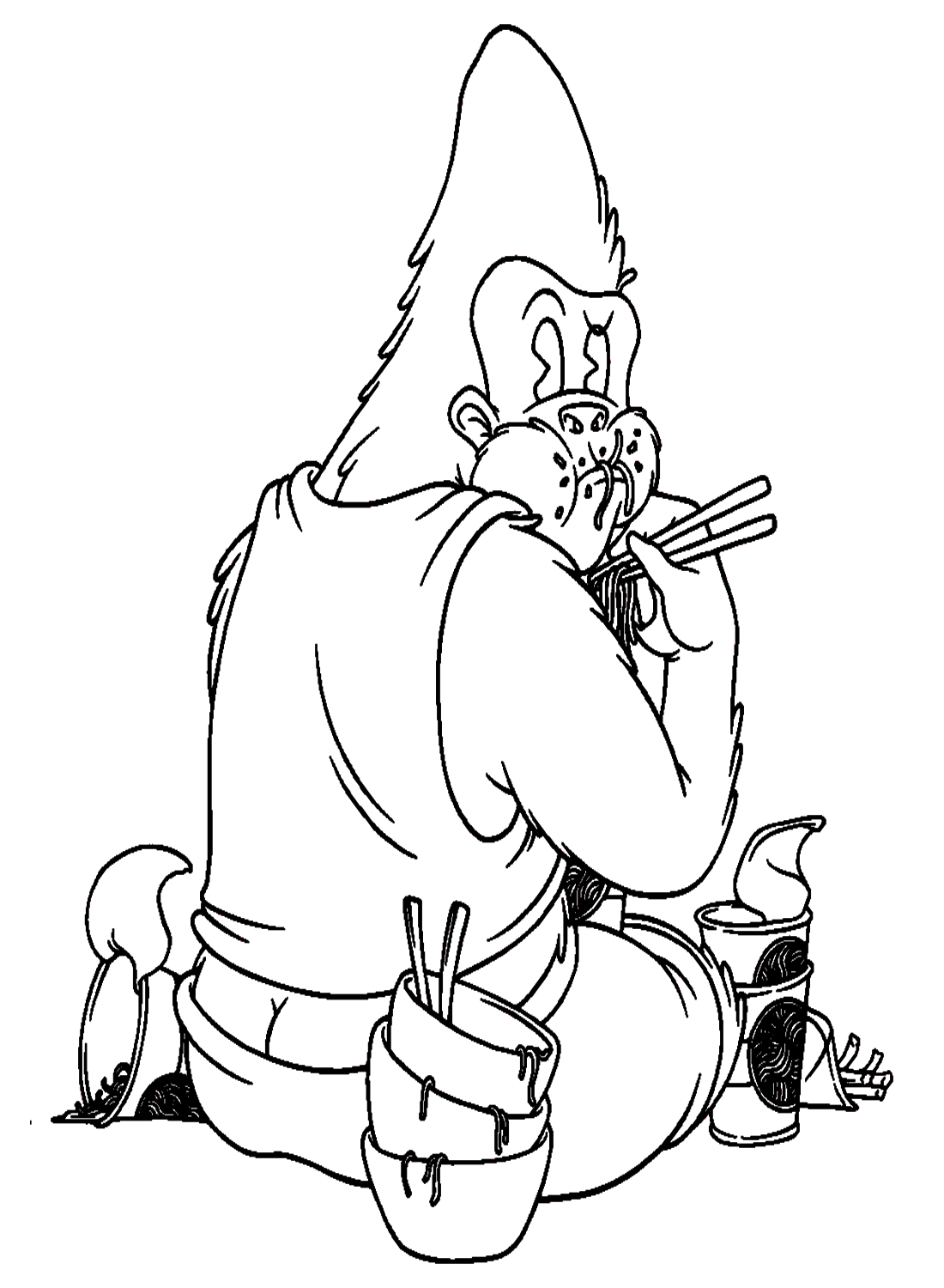 Gorilla spiser nudler fargelegging