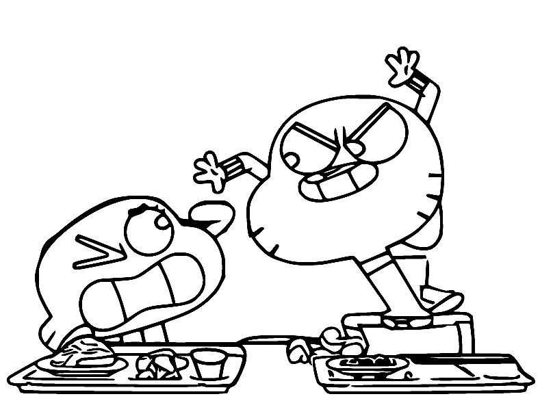 Gumball og Darwin spiser lunsj fargelegging