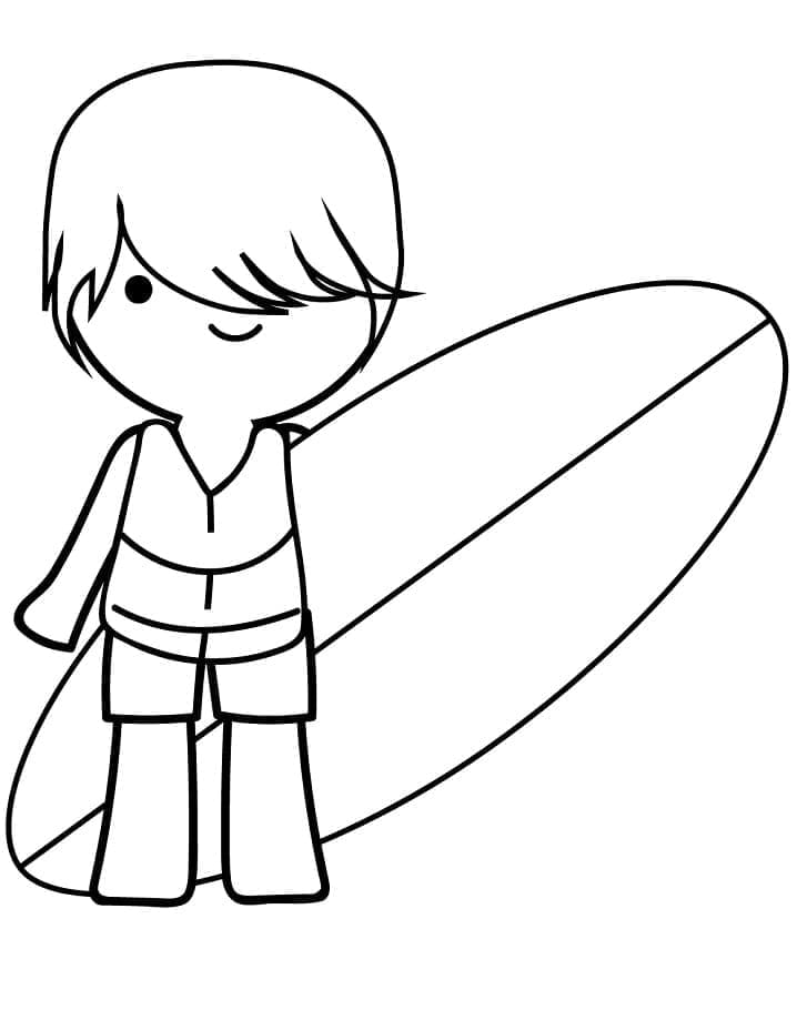 Gutt og et surfebrett fargelegging