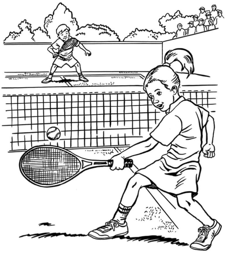 Gutt og jente spiller tennis fargelegging