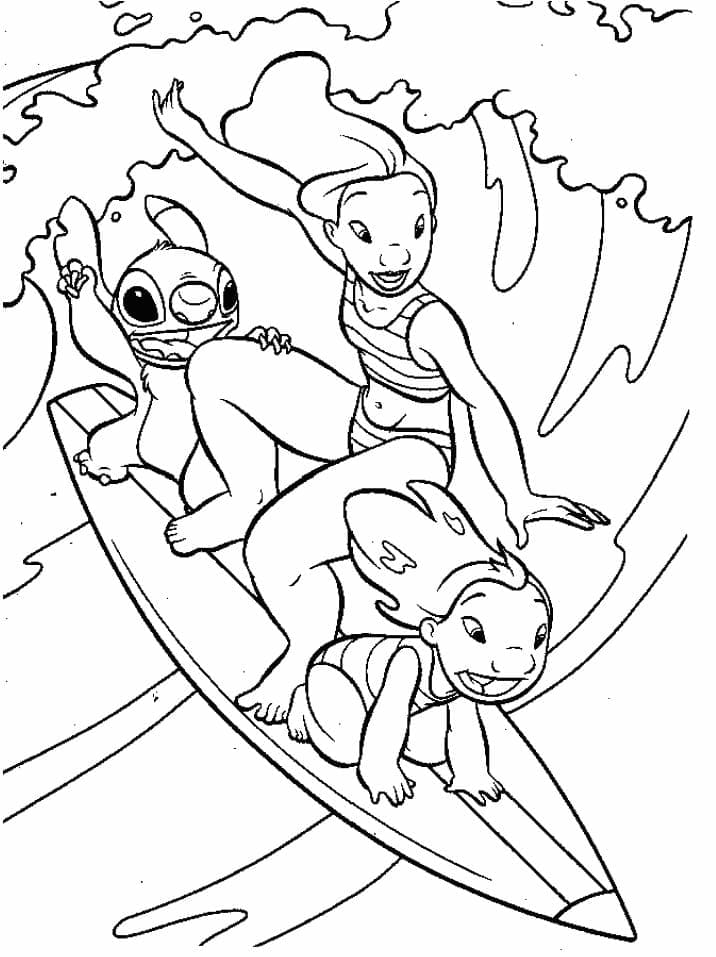Lilo og Stitch Surfing fargelegging
