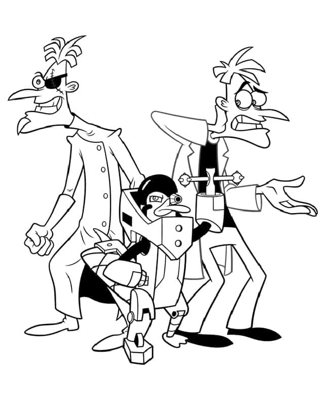 Nebbdyret Perry og Dr. Doofenshmirtz fargelegging