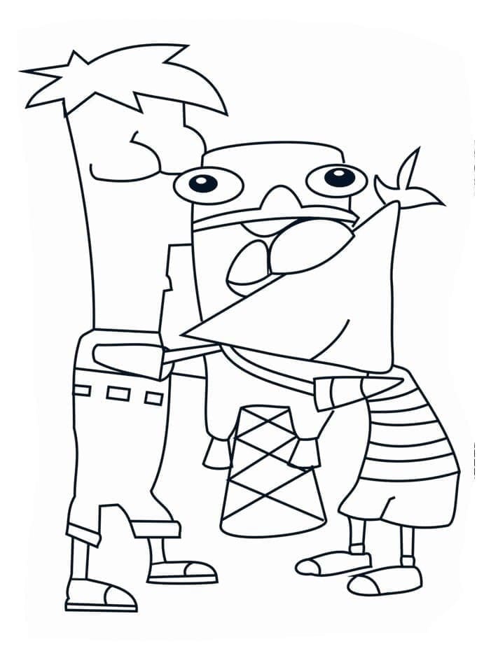 Phineas og Ferb med Perry fargelegging