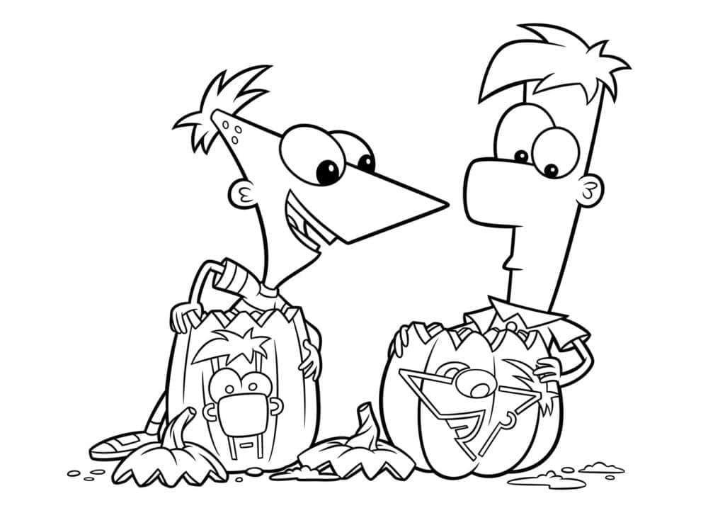 Phineas og Ferb på Halloween fargelegging