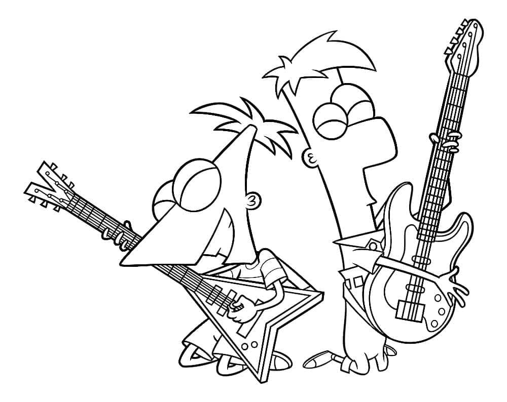 Phineas og Ferb spiller gitar fargelegging