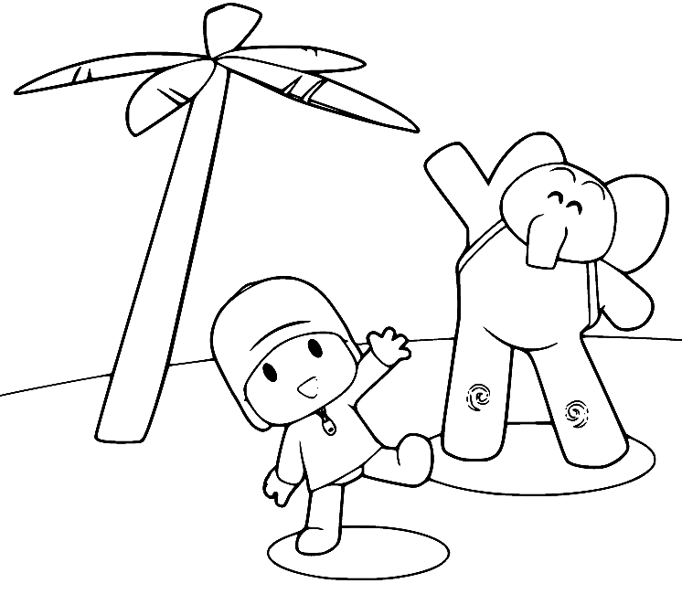 Pocoyo og Elly med kokospalme fargelegging