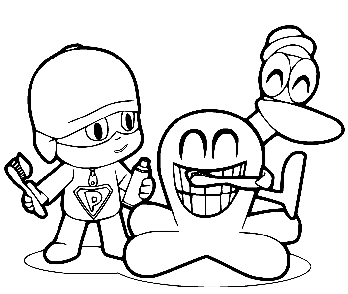 Pocoyo og Fred med Pato fargelegging