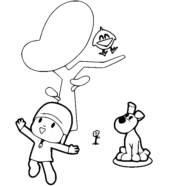 Pocoyo og Loula med fugleunge fargelegging