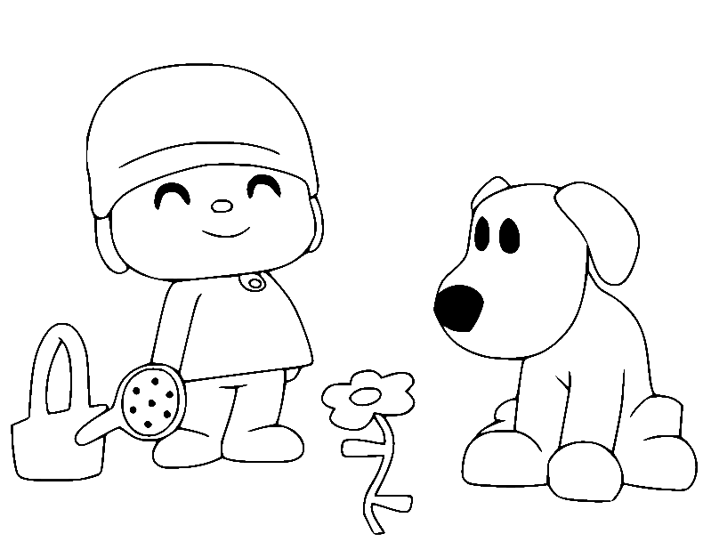 Pocoyo og Loula vanner blomster fargelegging