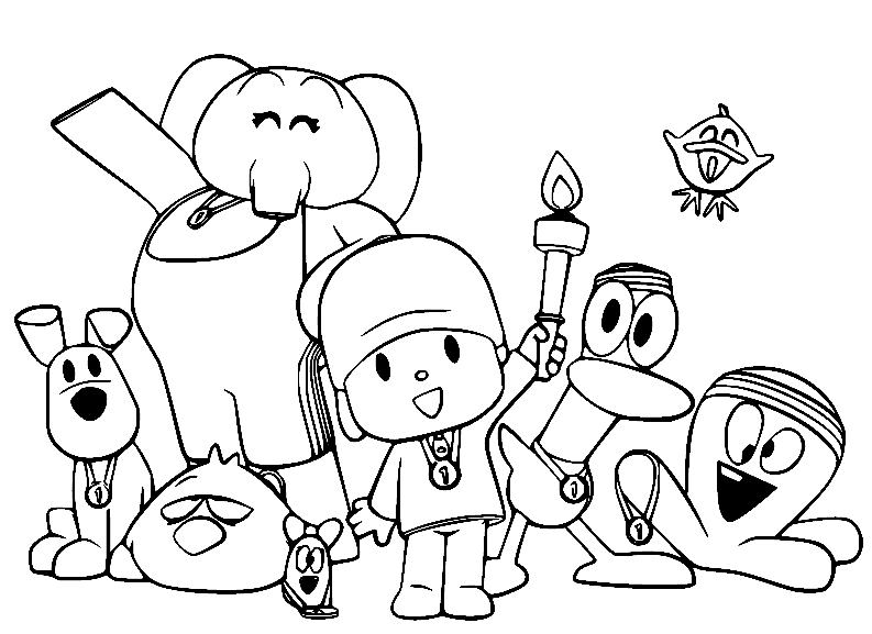 Pocoyo og venner fargelegging