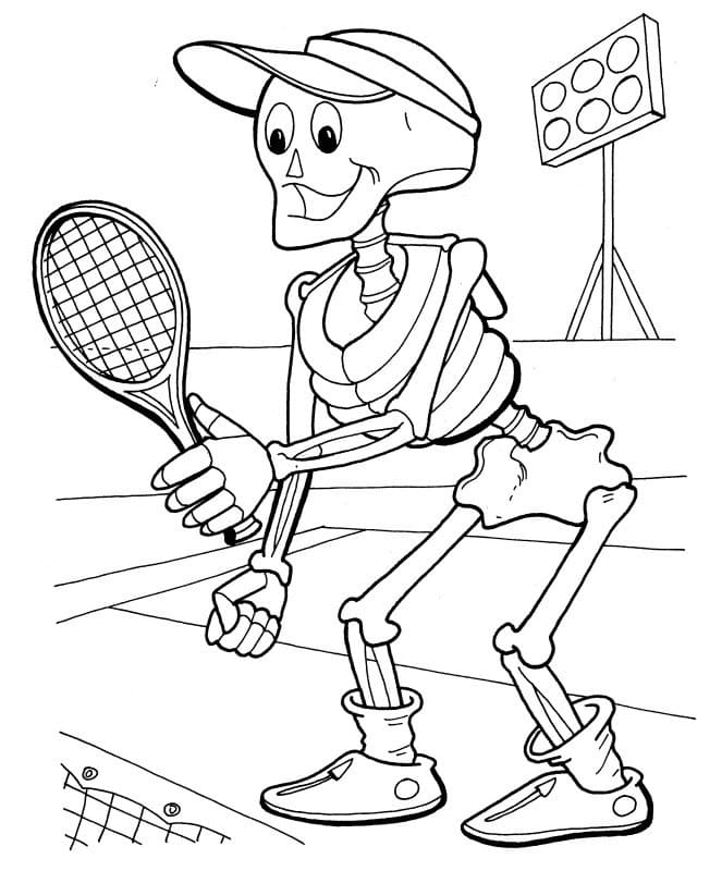 Skjelettet spiller tennis fargelegging