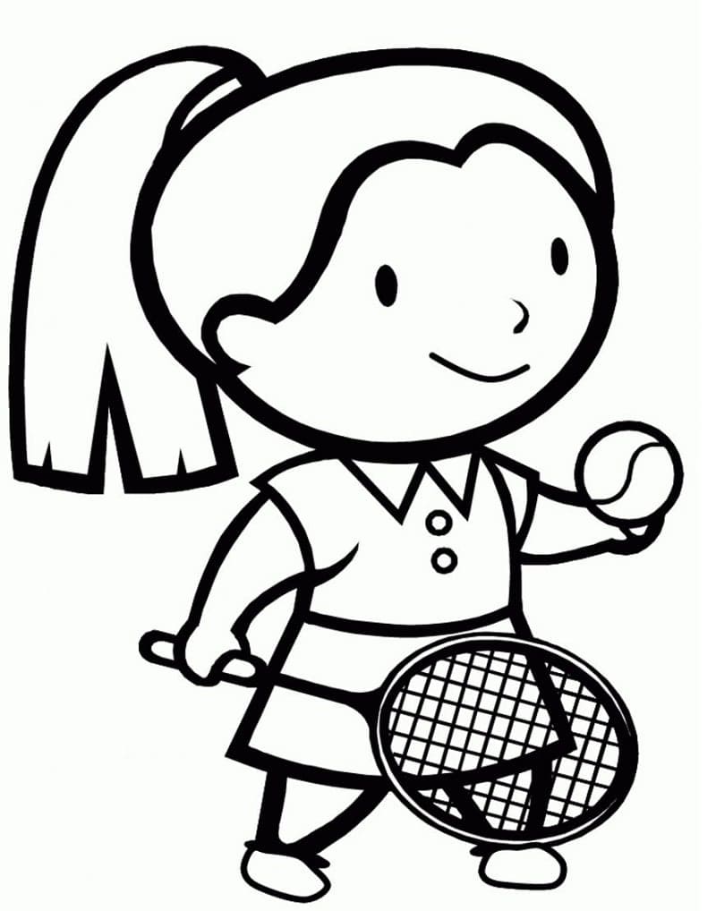Søt liten jente spiller tennis fargelegging