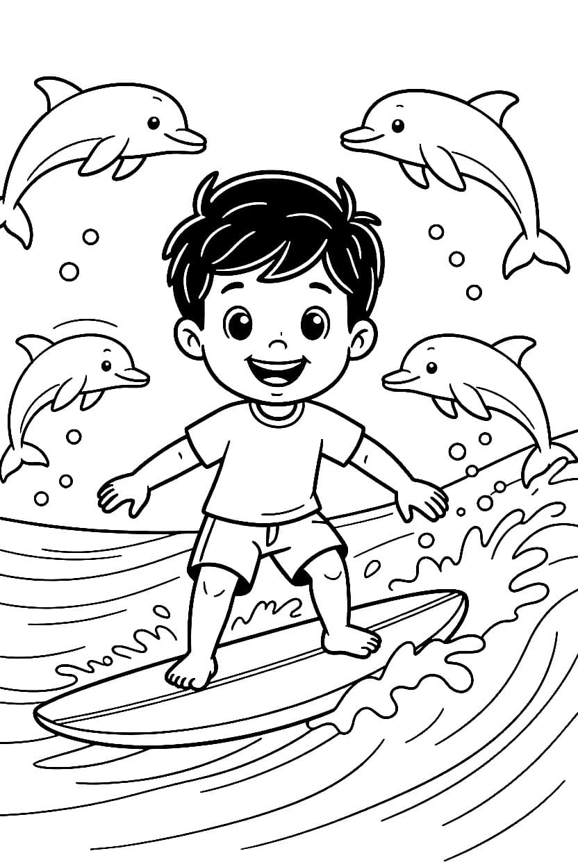 Surfing med delfin fargelegging