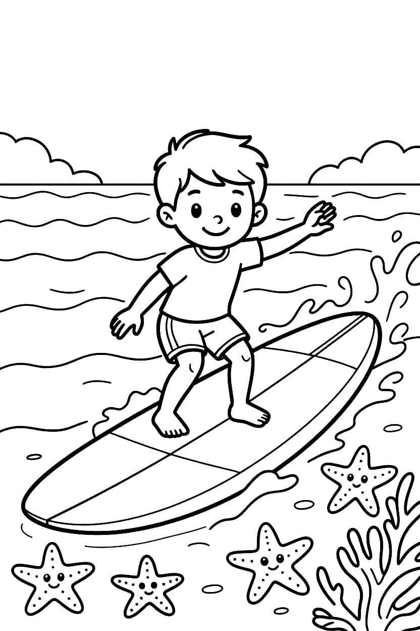 Surfing med sjøstjerner fargelegging